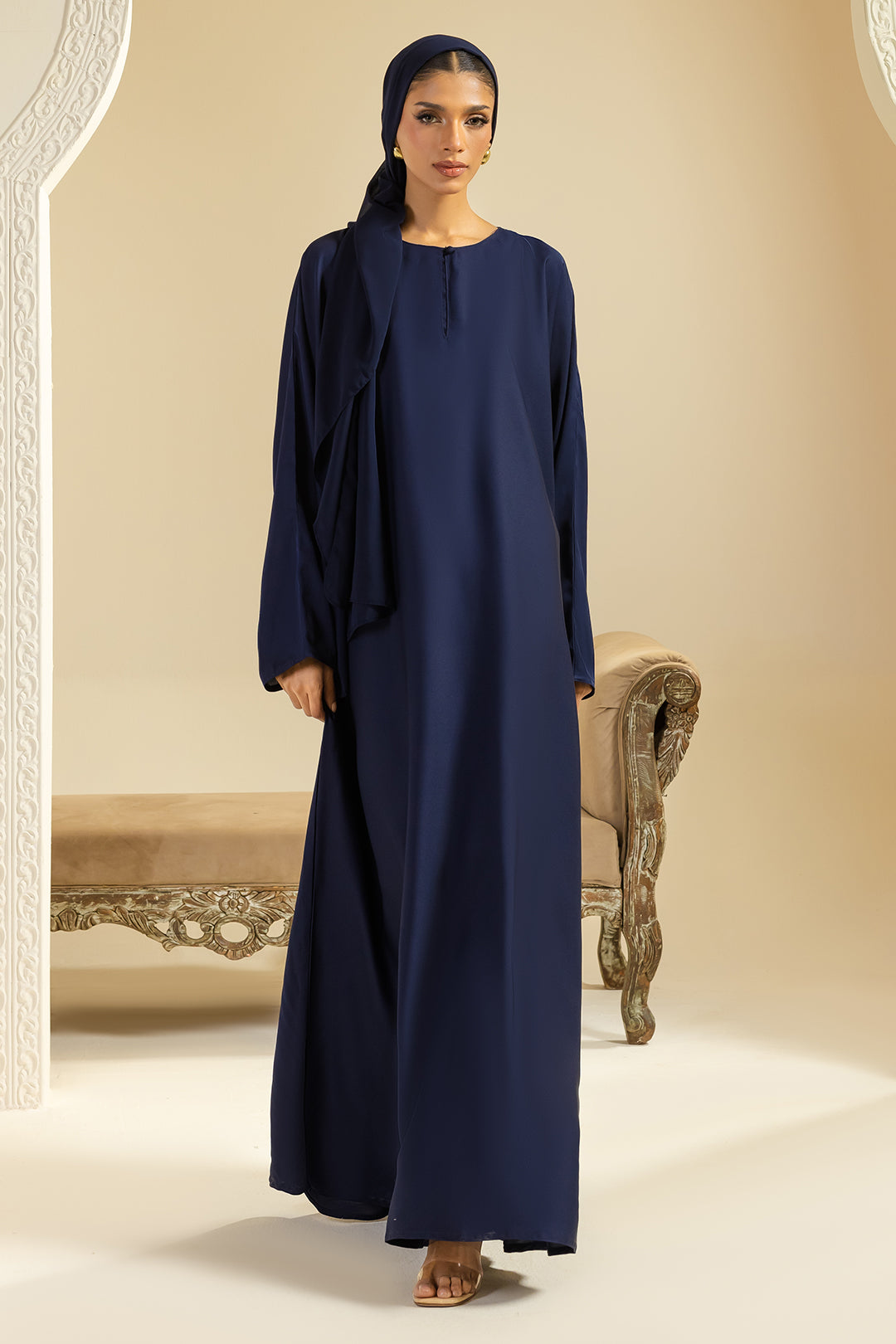 Single Button Plain Abaya with Pocket - 5014