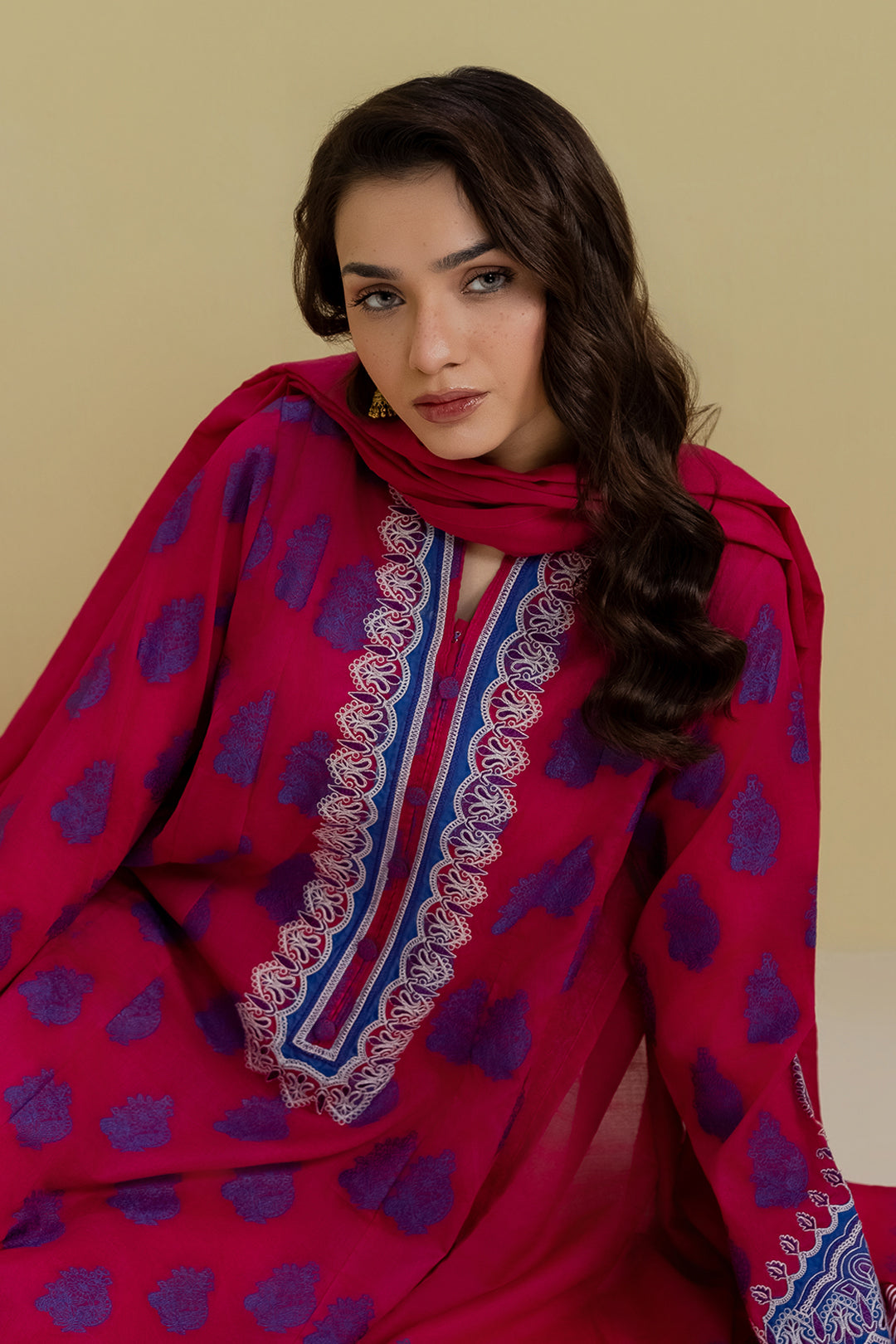 Embroidered Kurta Dupatta Trouser - 1249