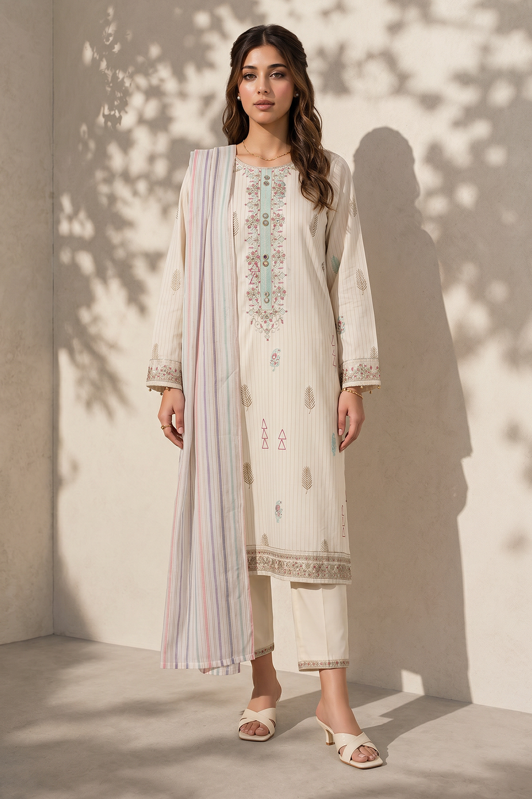 Embroidered Kurta Dupatta Trouser - 2508