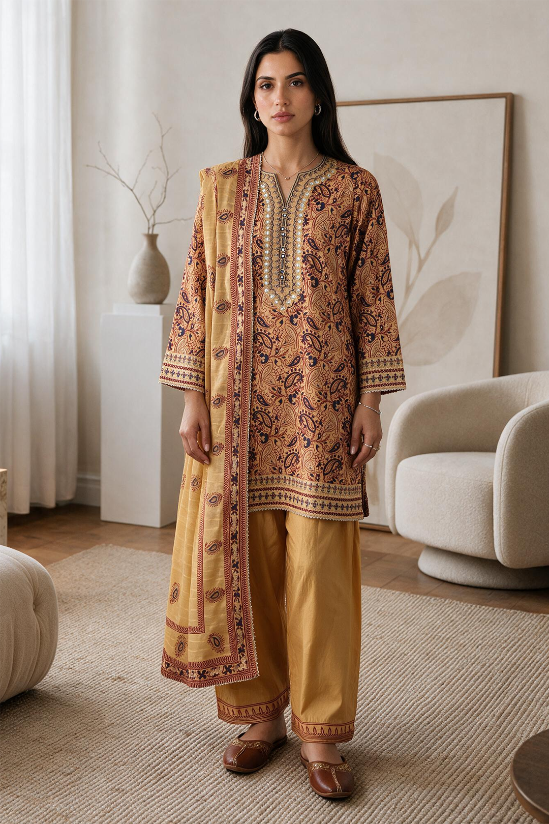 Embroidered Kurta Dupatta Trouser - 2515