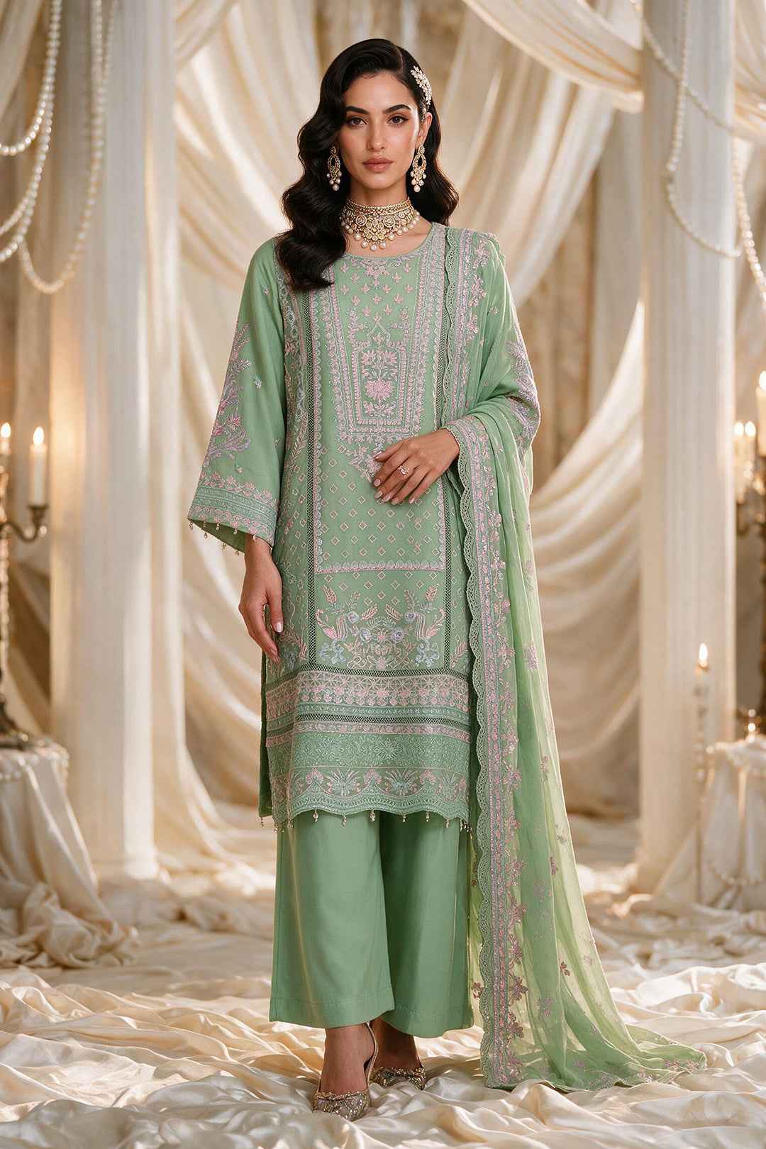 Embroidered Kurta Dupatta Trouser - 0763