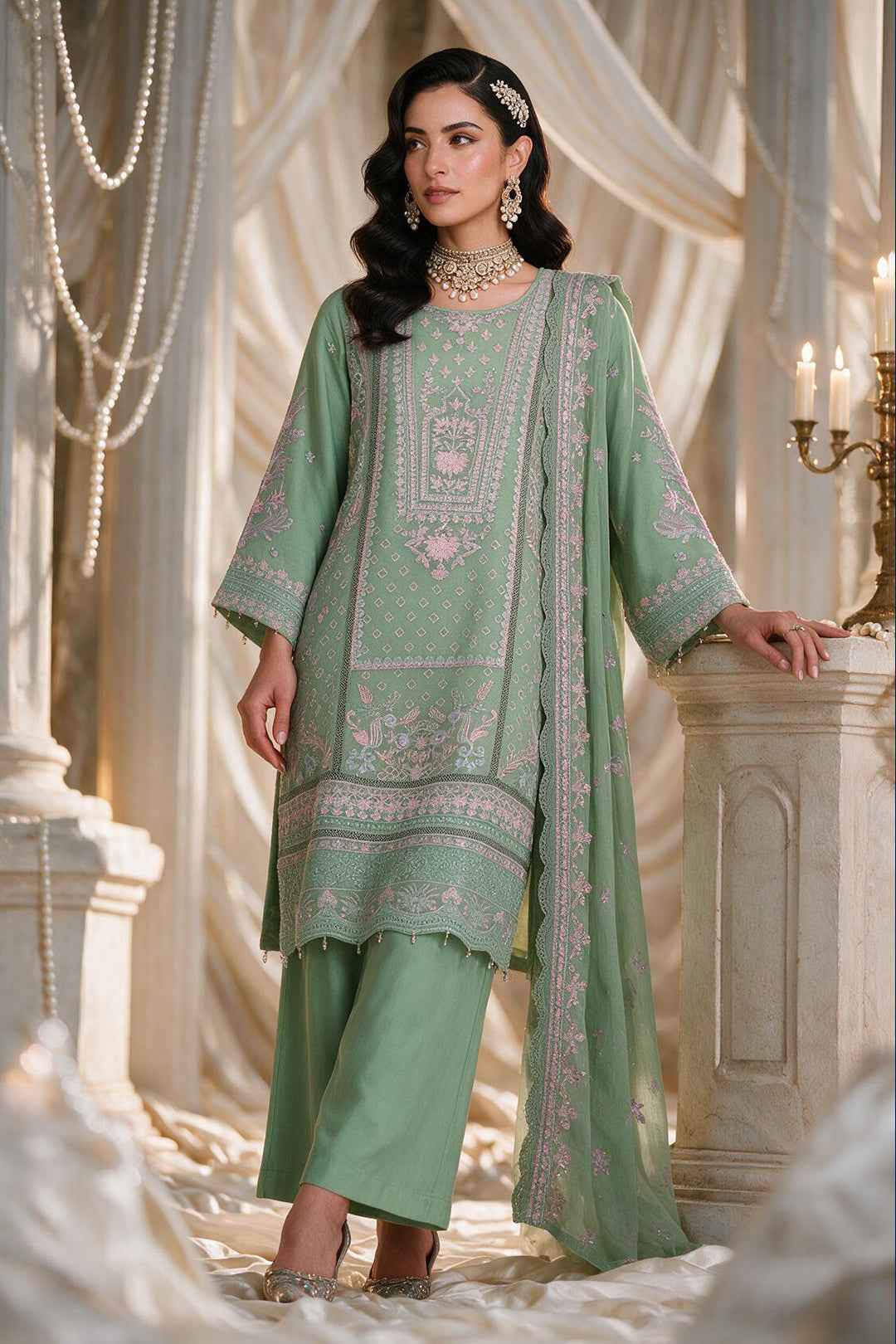 Embroidered Kurta Dupatta Trouser - 0763