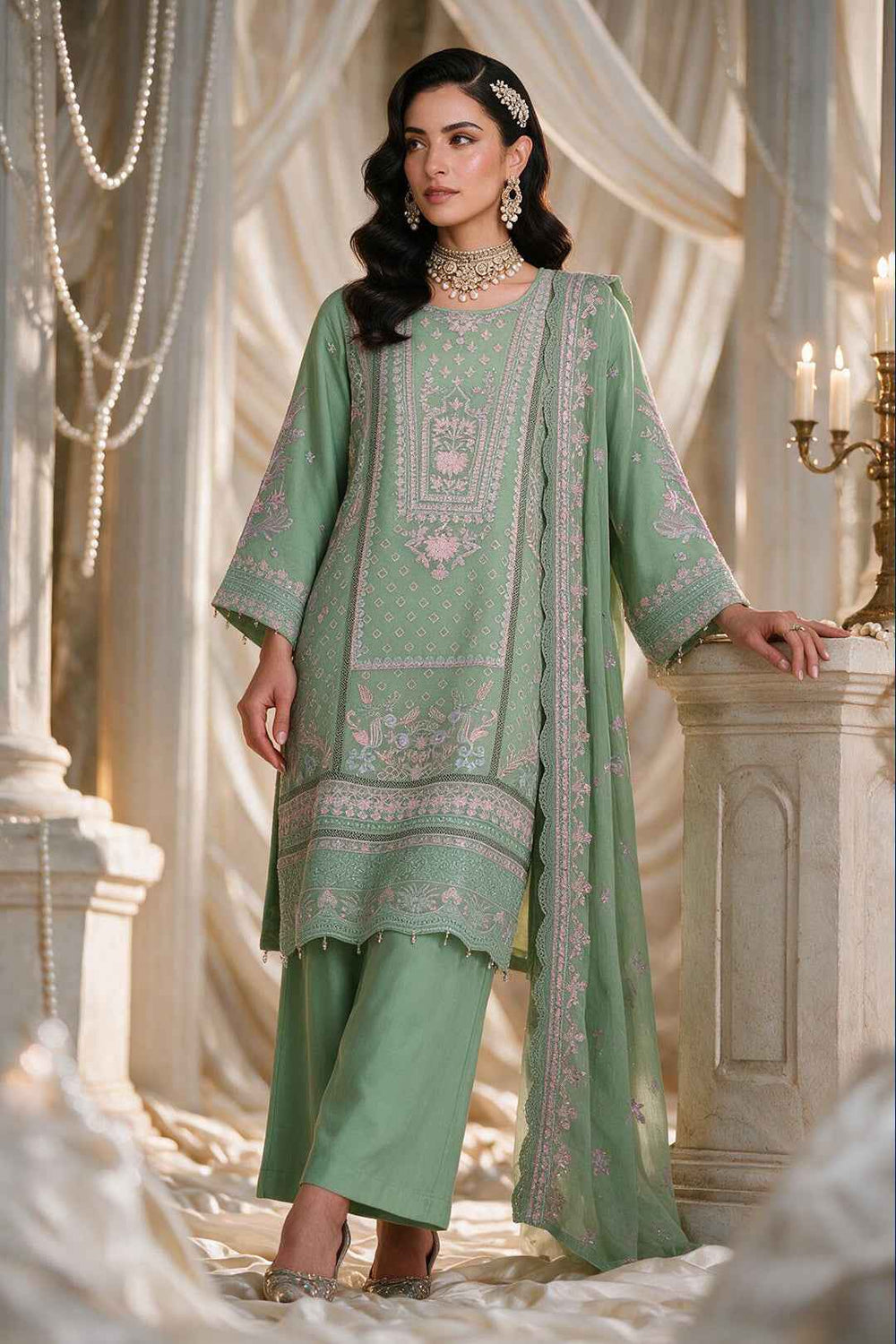 Embroidered Kurta Dupatta Trouser - 0763