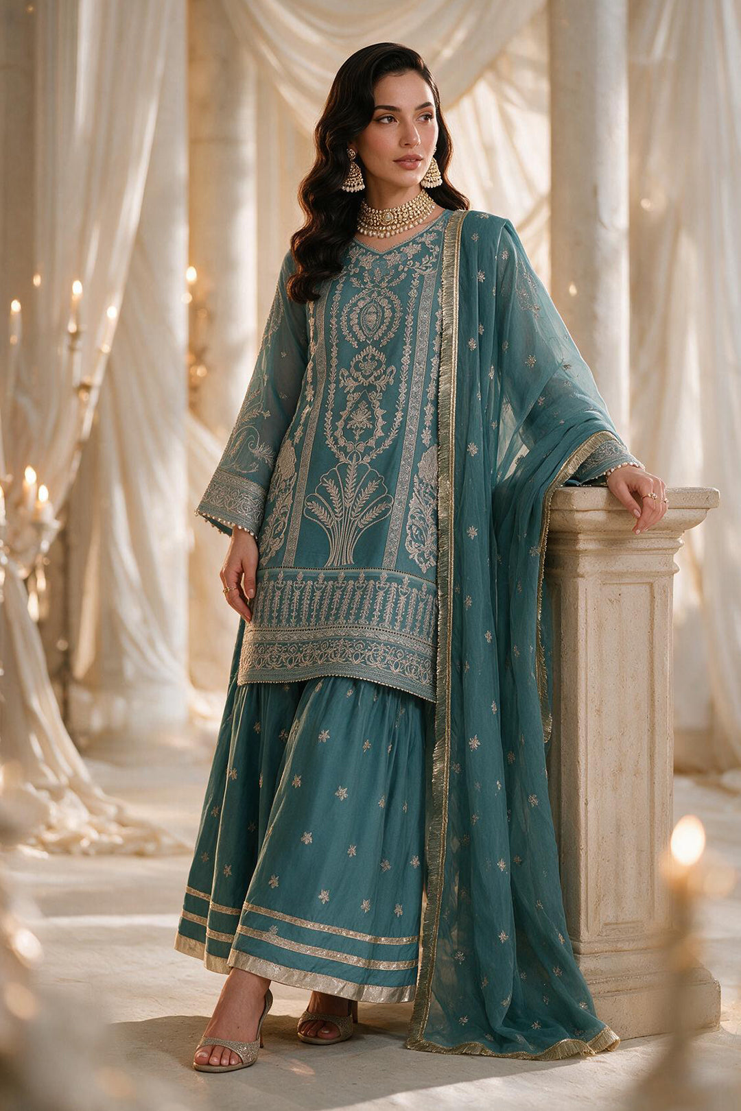 Embroidered Kurta Dupatta Trouser - 0772