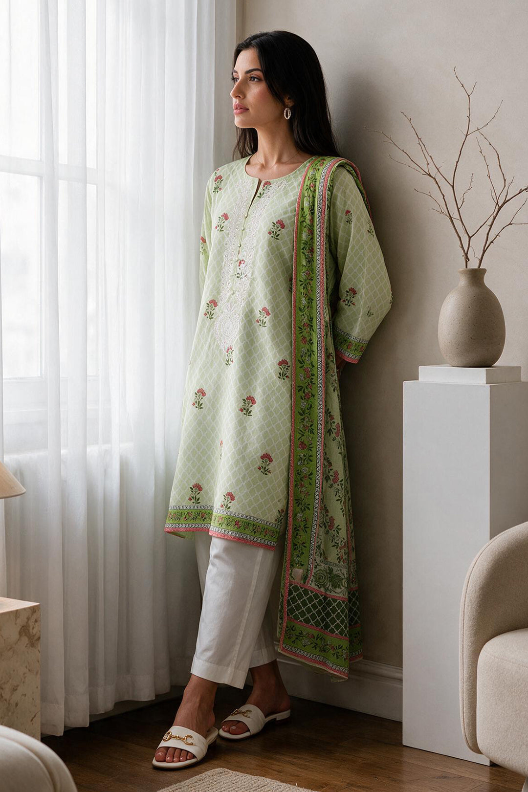 Embroidered Kurta Dupatta - 1942