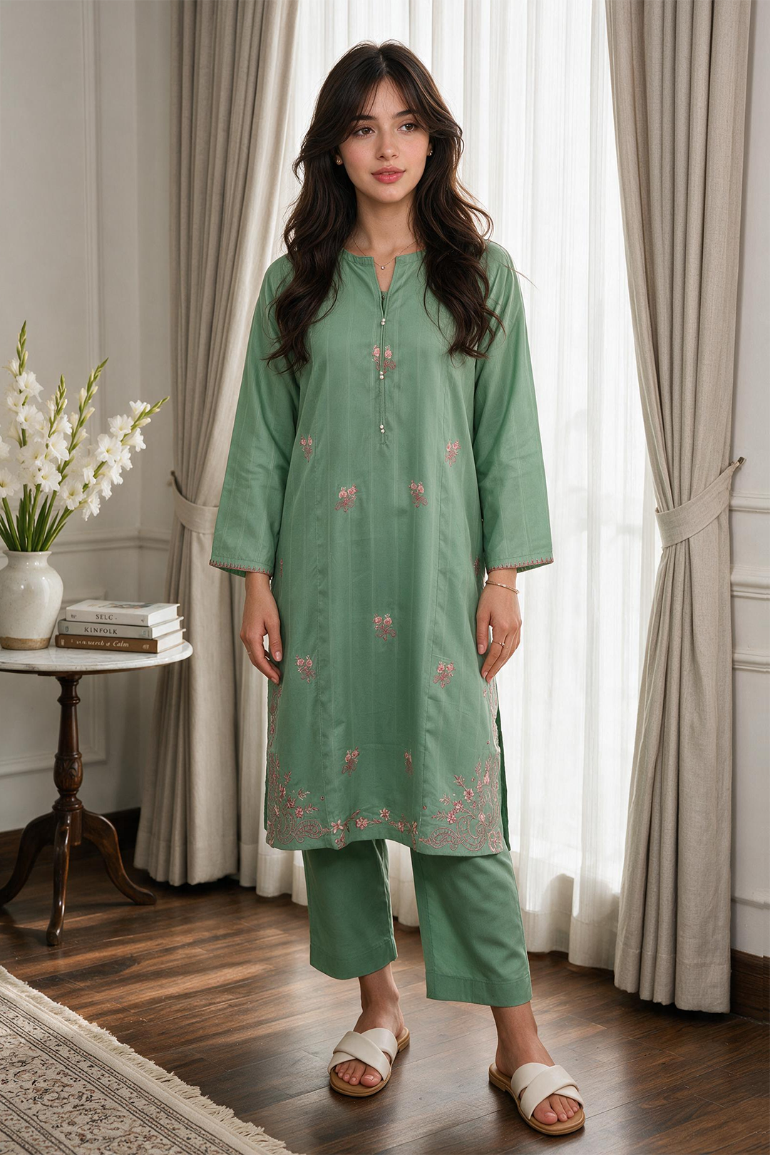Embroidered Kurta Trouser - 2384