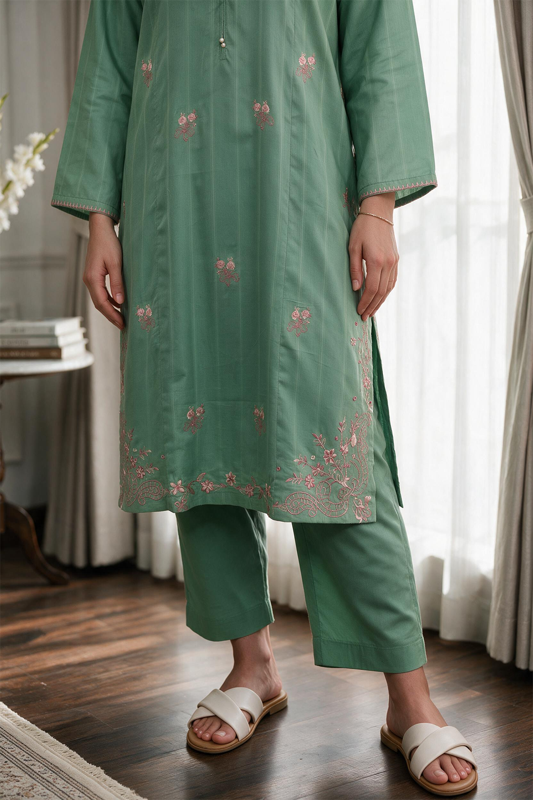 Embroidered Kurta Trouser - 2384