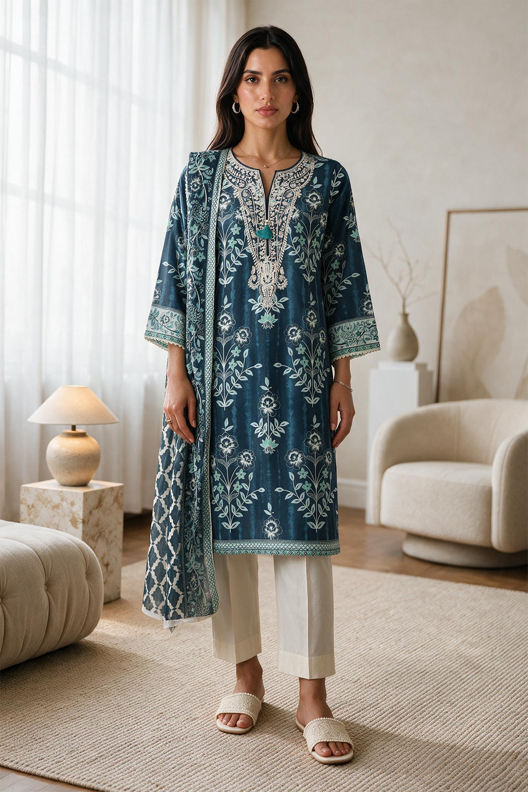 Embroidered Kurta Dupatta - 2425