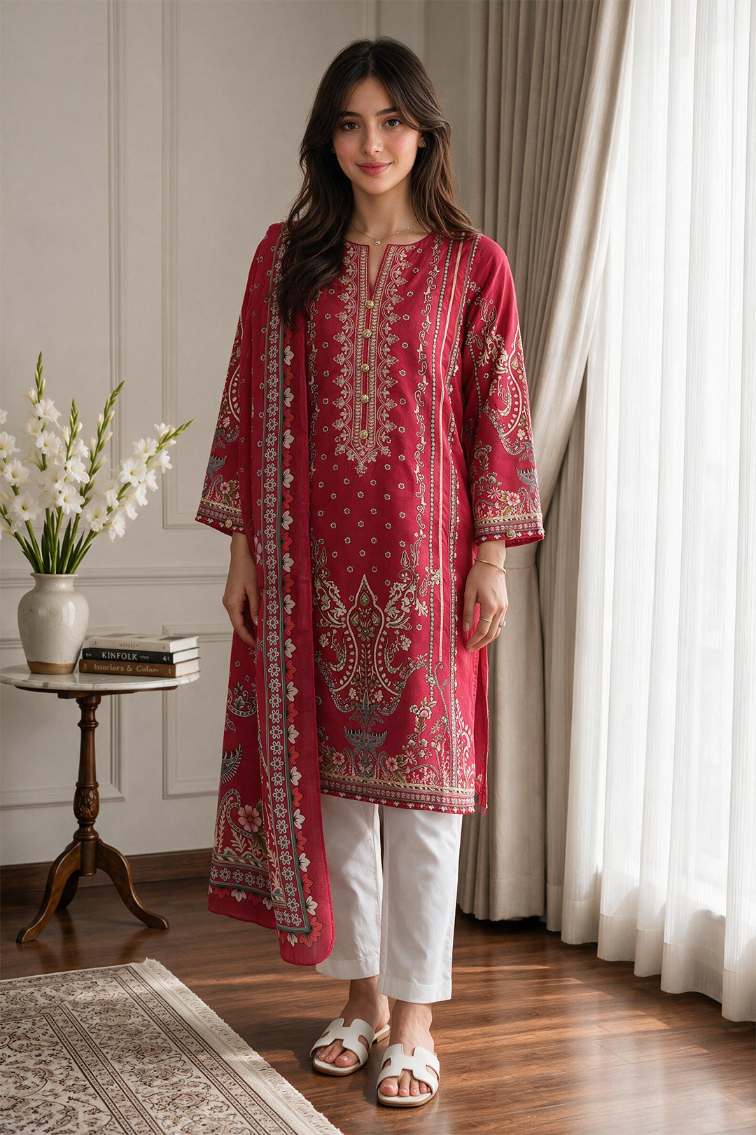 Embroidered Kurta Dupatta - 2665