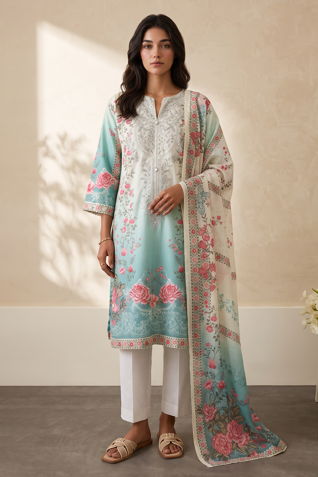 Embroidered Kurta Dupatta - 2667