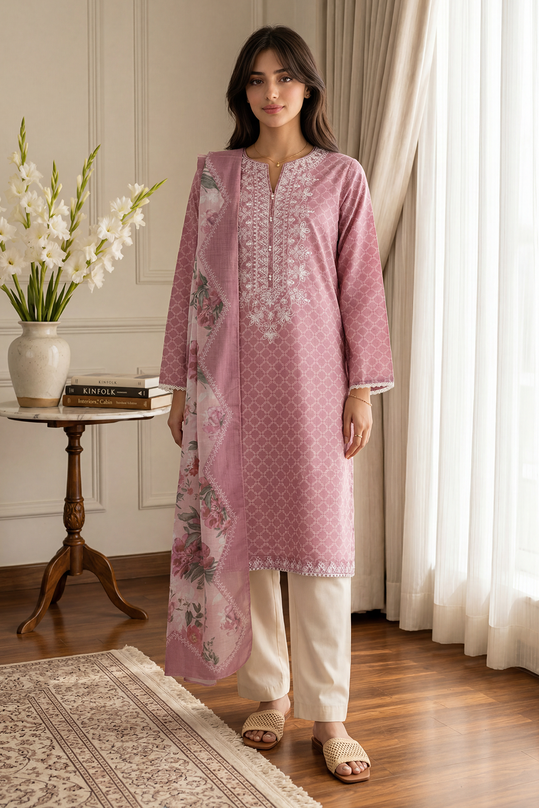 Embroidered Kurta Dupatta - 2920