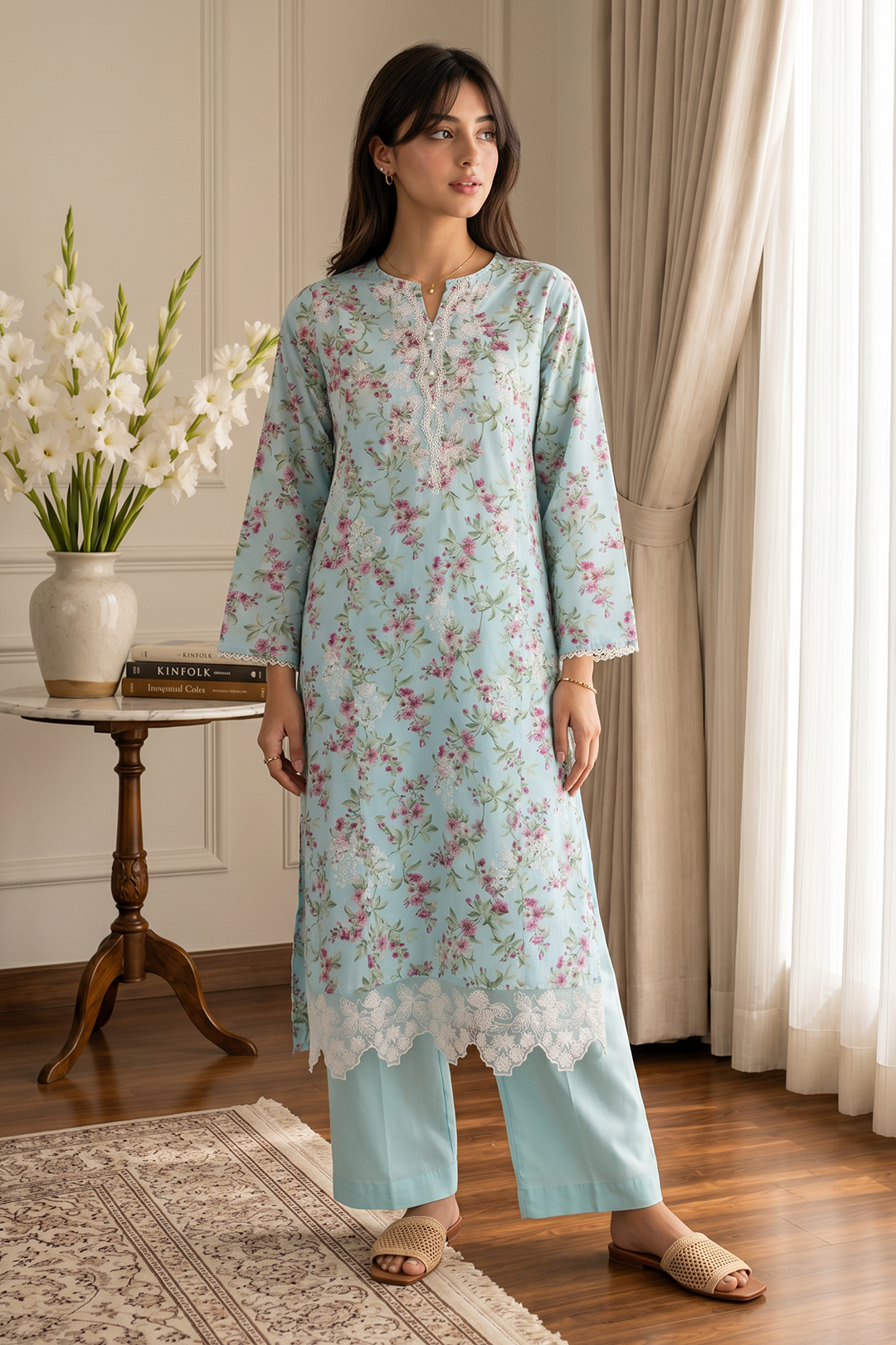 Embroidered Kurta Trouser - 3235