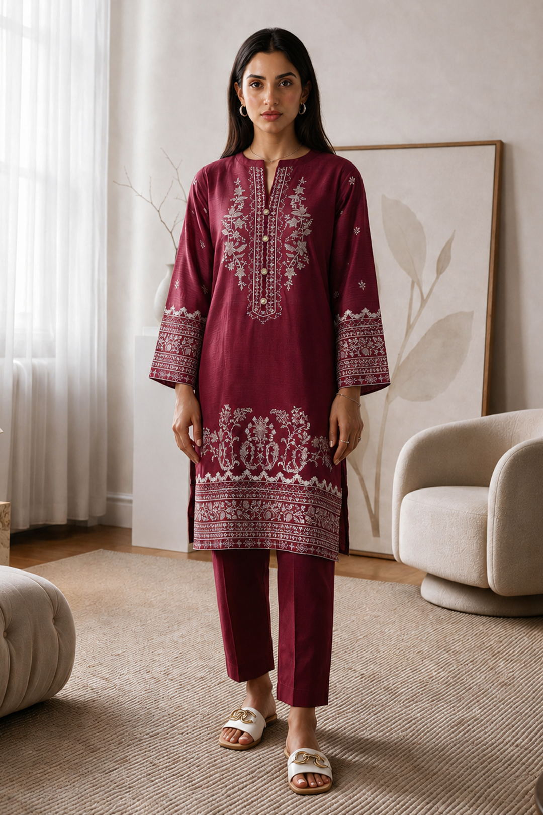 Embroidered Kurta Trouser - 3327