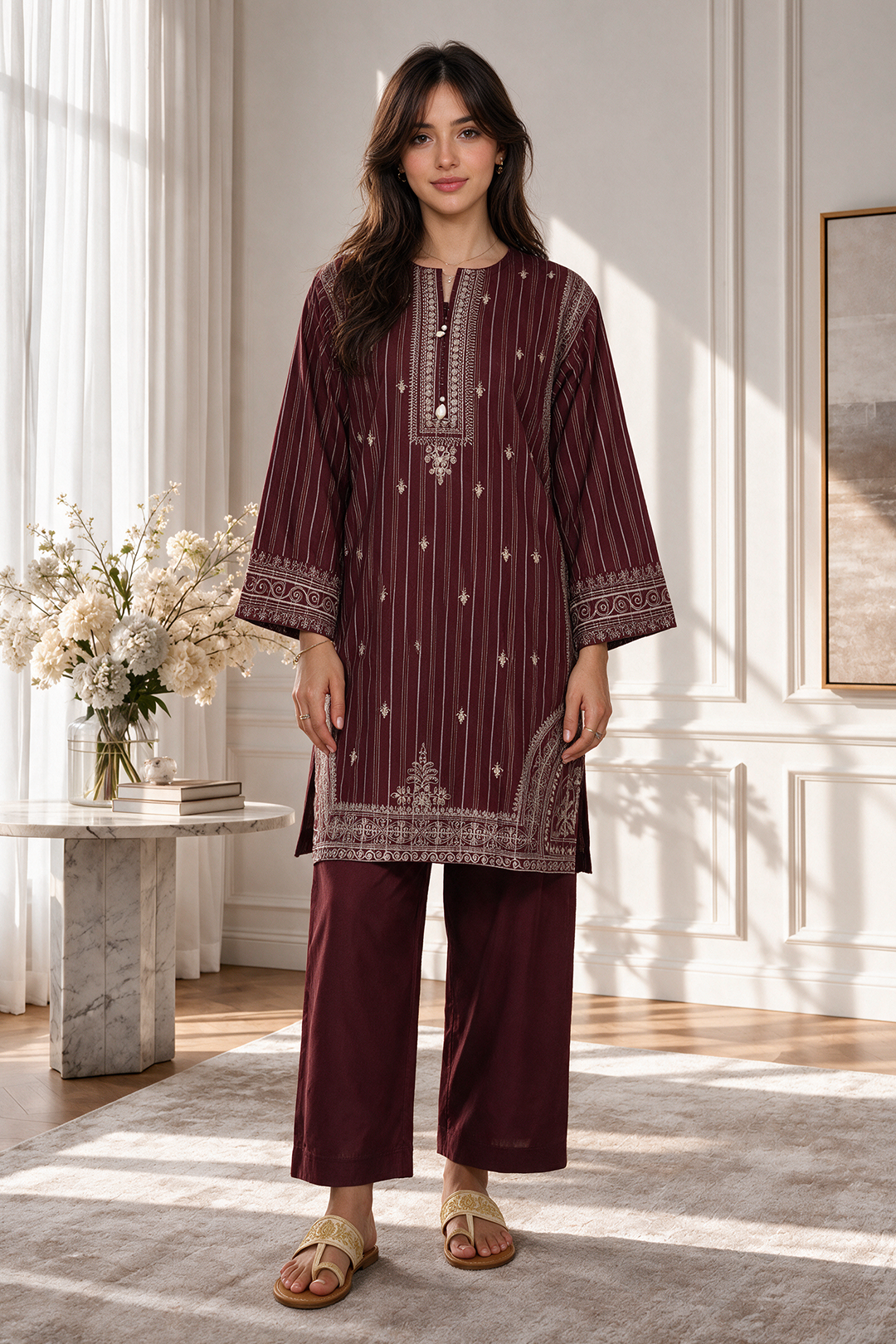 Embroidered Kurta Trouser - 3330