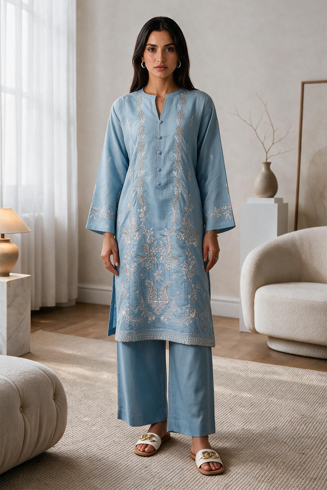Embroidered Kurta Trouser - 3350
