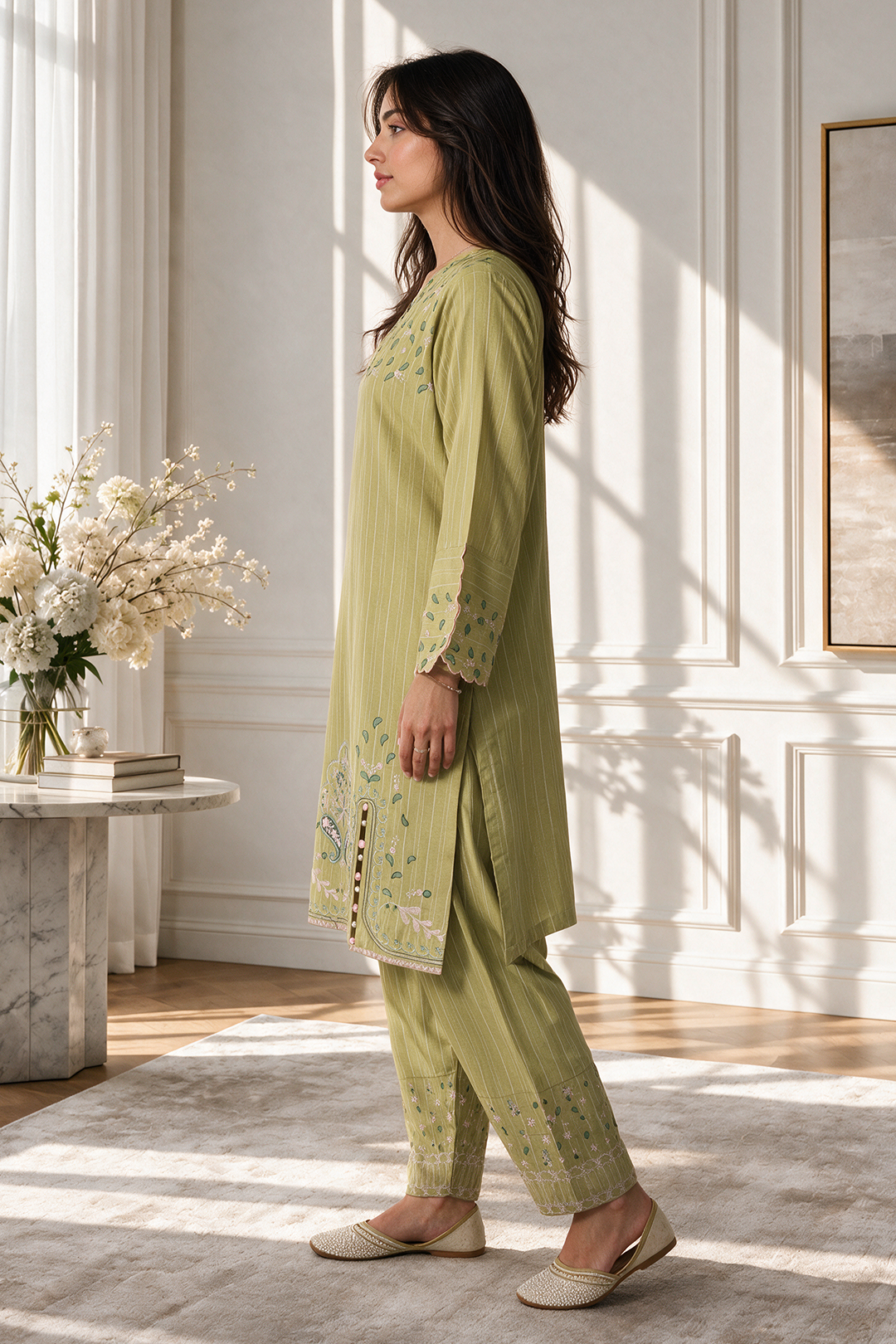 Embroidered Kurta Trouser - 3355