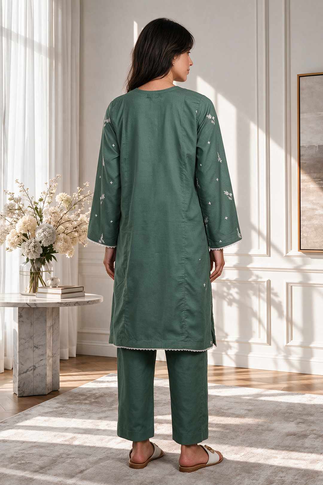 Embroidered Kurta Trouser - 3357