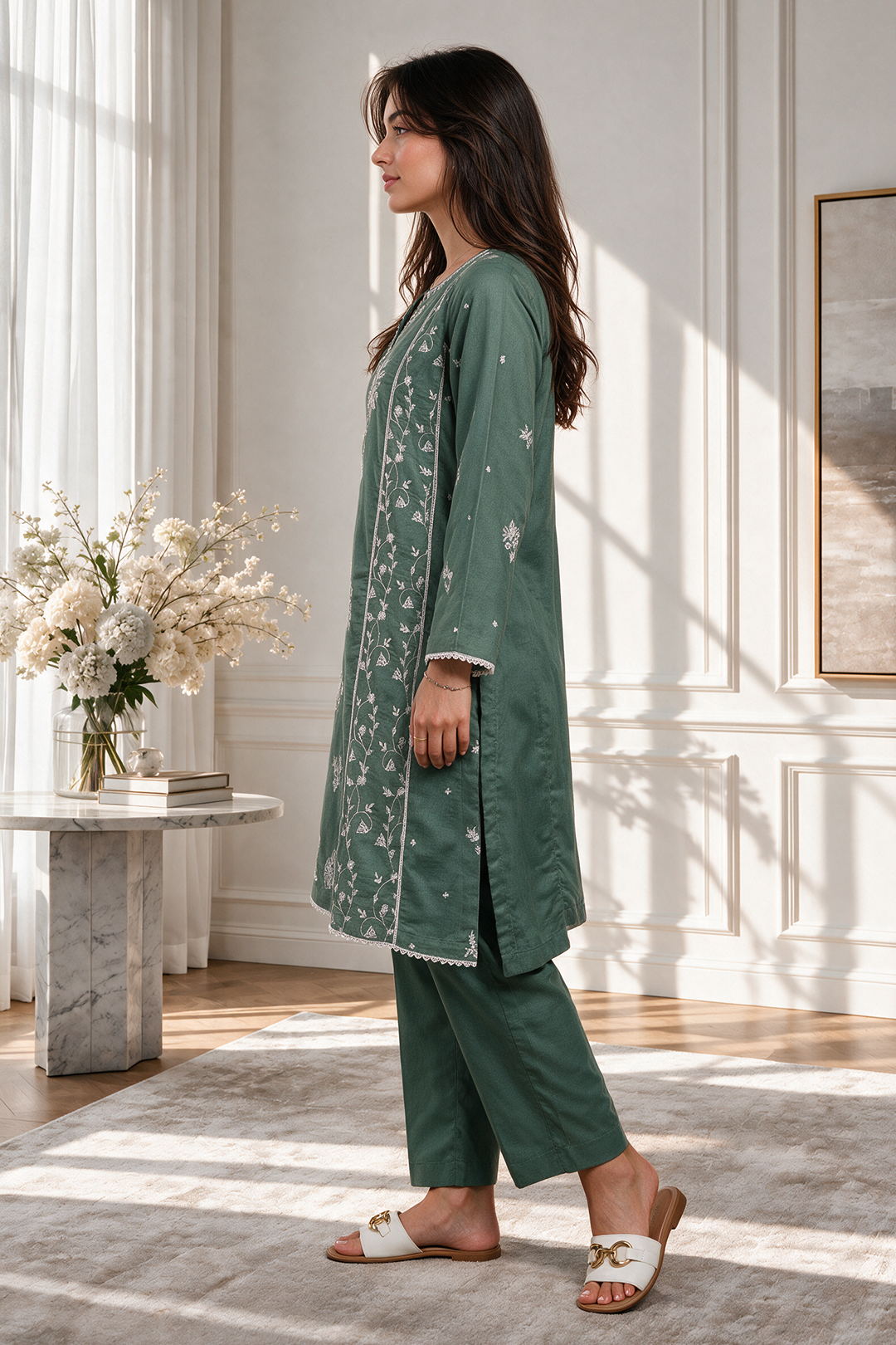 Embroidered Kurta Trouser - 3357