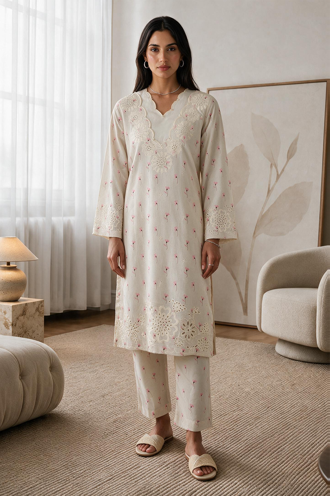 Embroidered Kurta Trouser - 3703