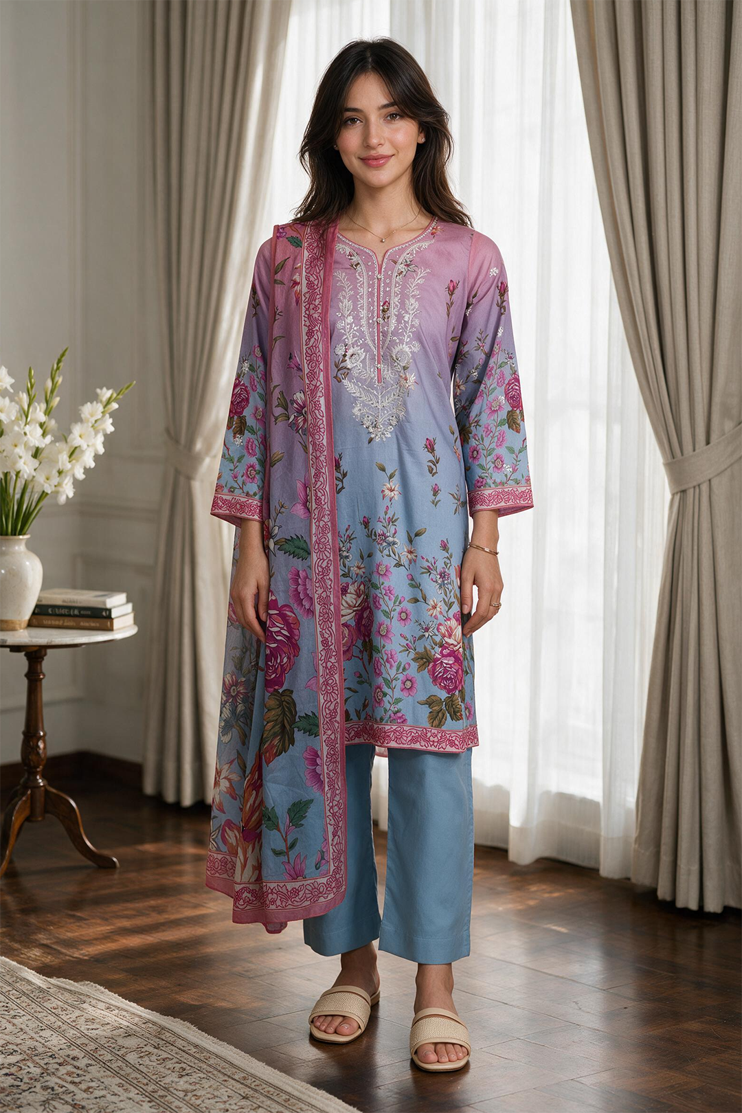 Embroidered Kurta Dupatta Trouser - 1963