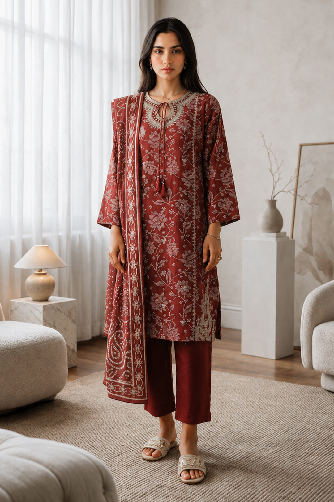 Embroidered Kurta Dupatta Trouser - 2191