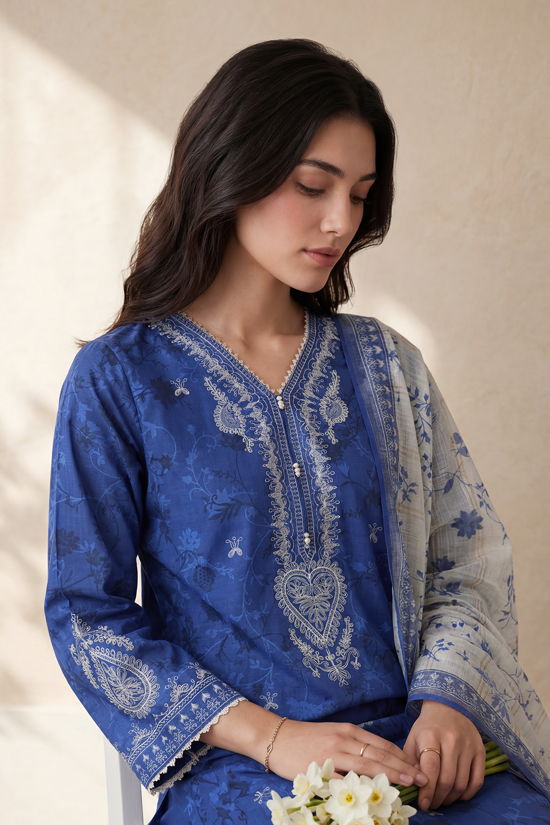 Embroidered Kurta Dupatta Trouser - 2192