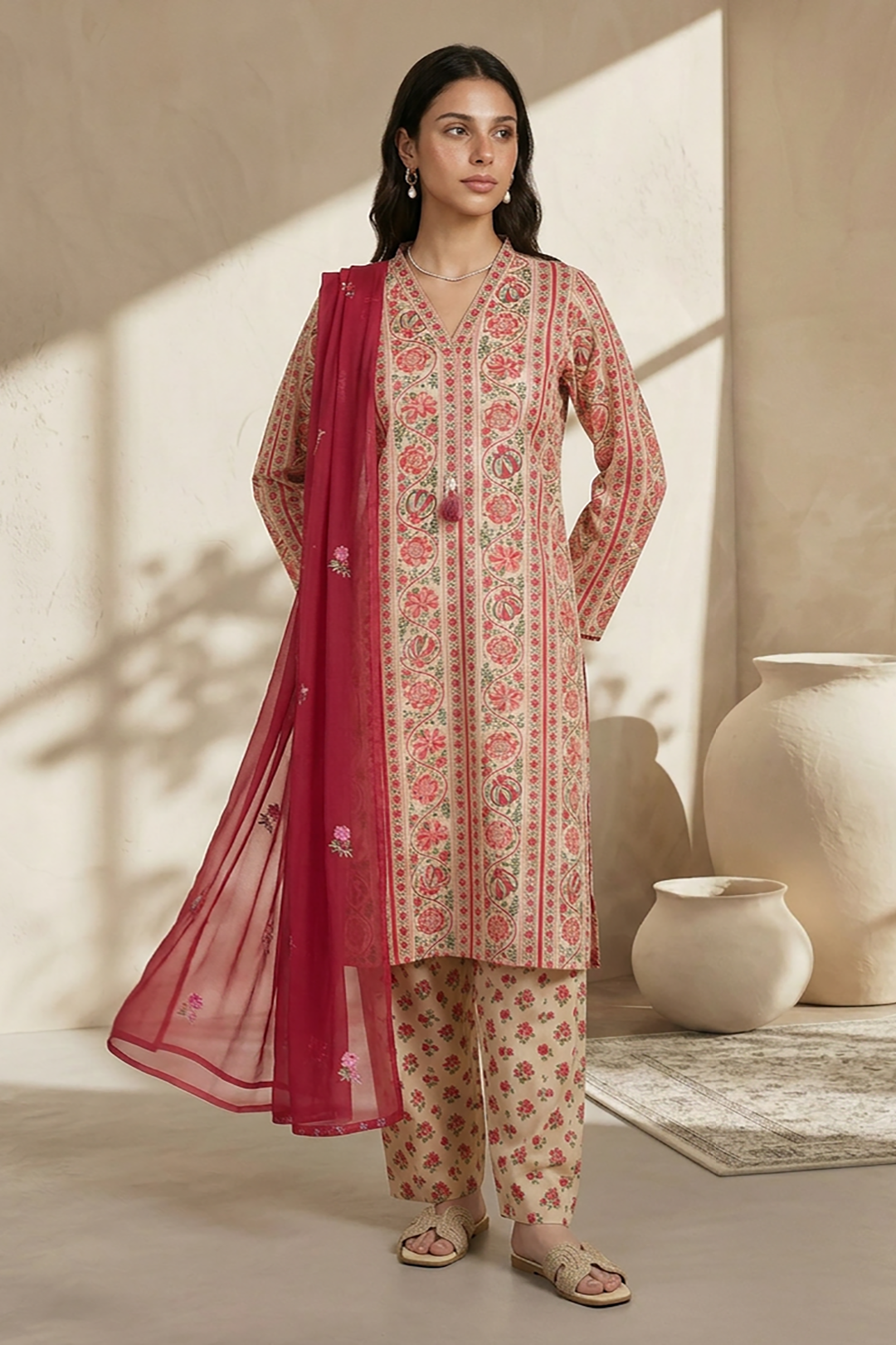 Embroidered Kurta Dupatta Trouser - 2195