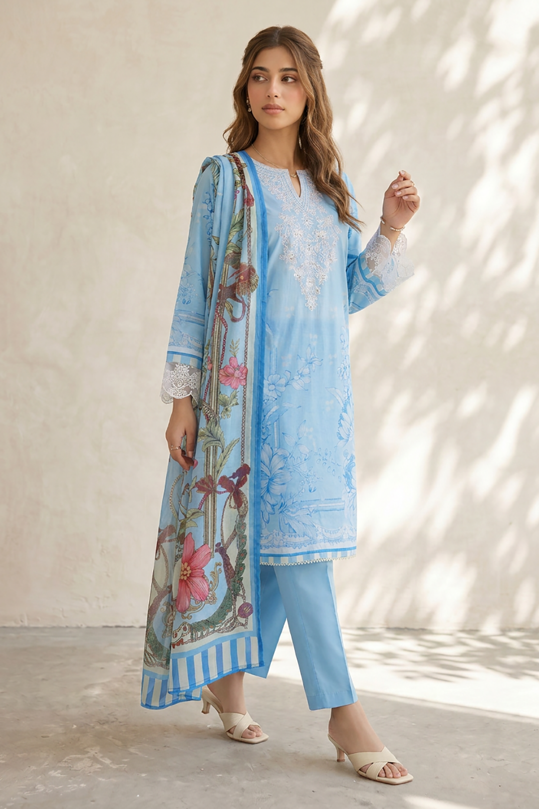Embroidered Kurta Dupatta Trouser - 2199