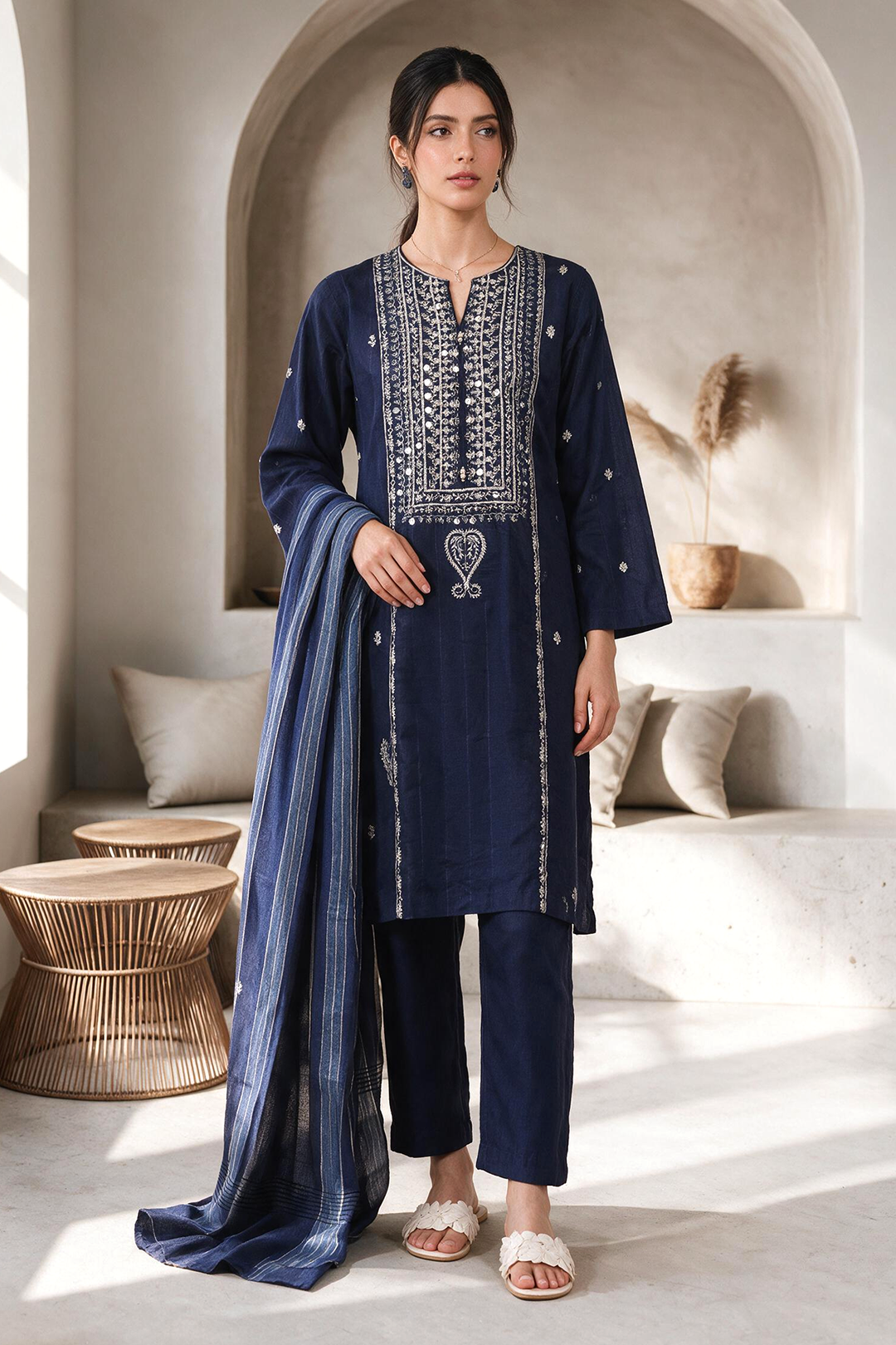 Embroidered Kurta Dupatta Trouser - 2211