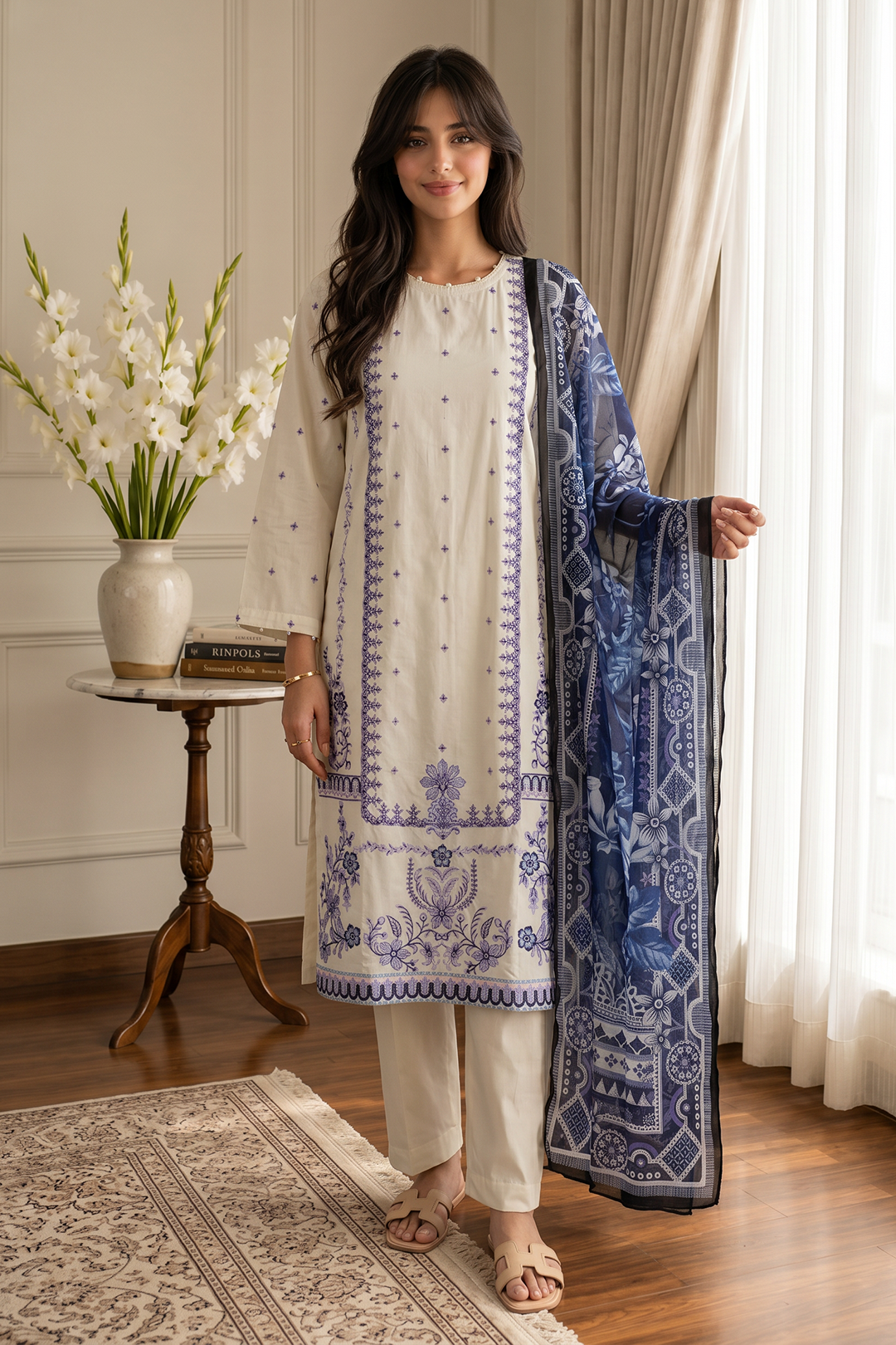 Embroidered Kurta Dupatta Trouser - 2207