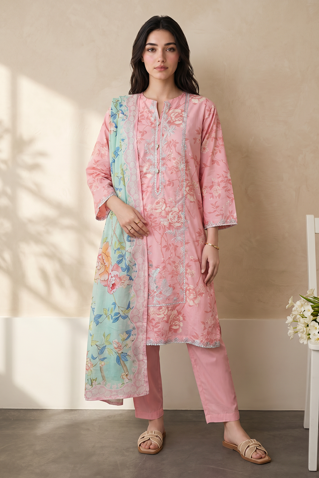 Embroidered Kurta Dupatta Trouser - 2512