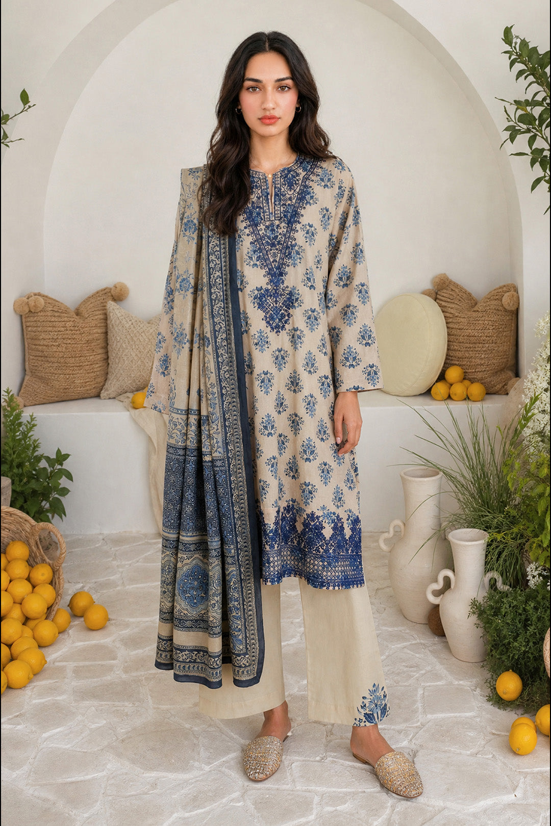 Embroidered Kurta Dupatta Trouser - 2519
