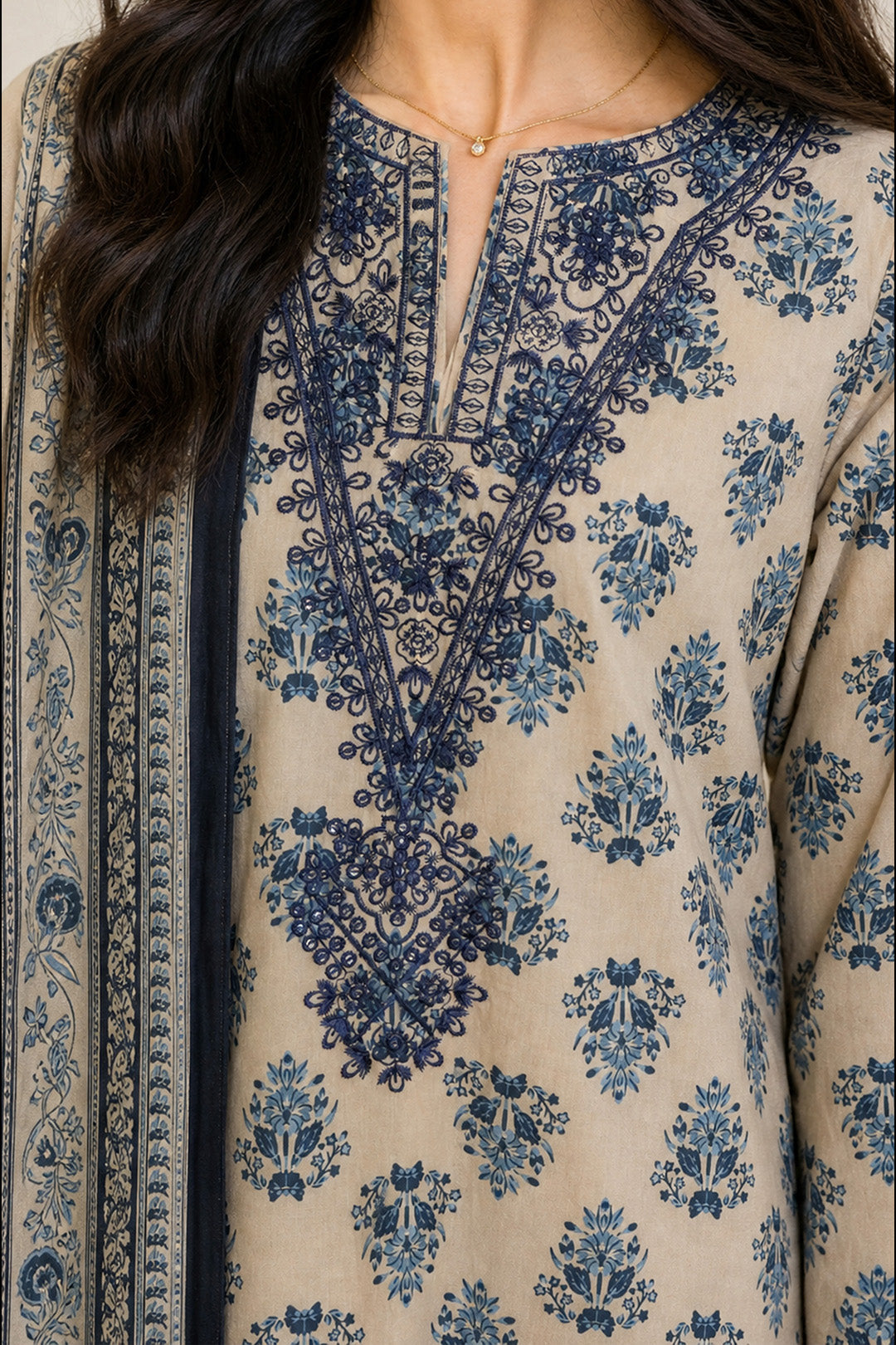 Embroidered Kurta Dupatta Trouser - 2519