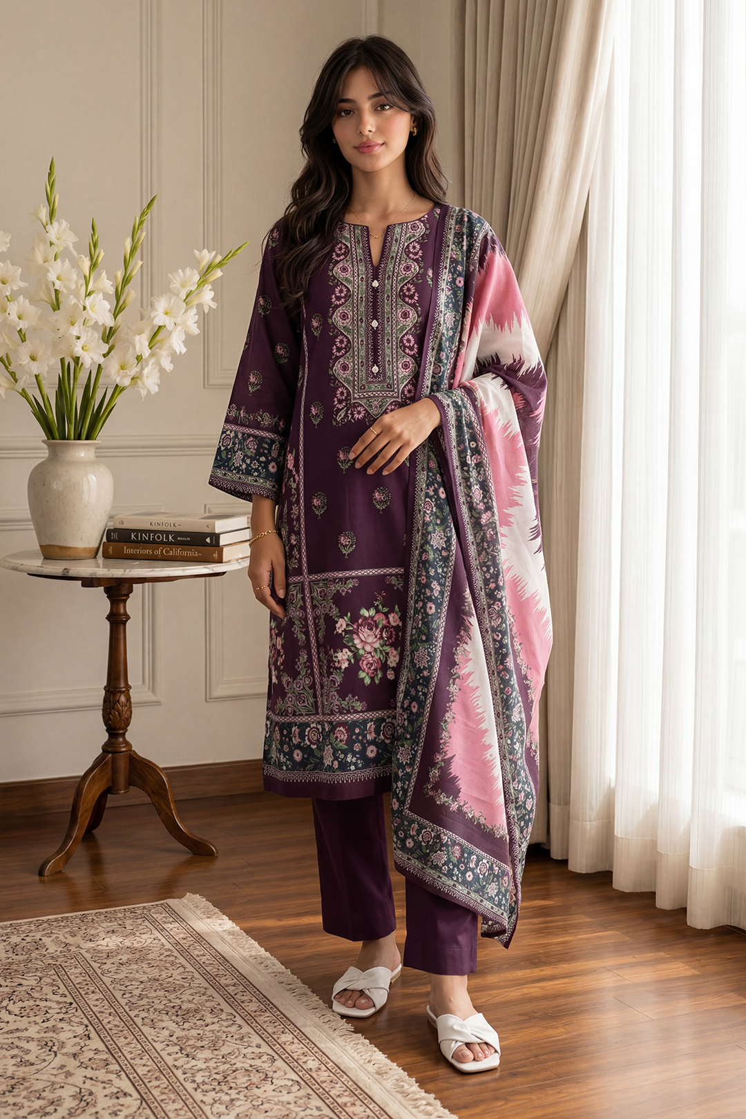 Embroidered Kurta Dupatta Trouser - 2703