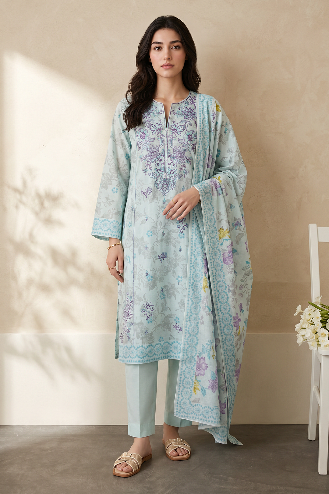 Embroidered Kurta Dupatta Trouser - 2726