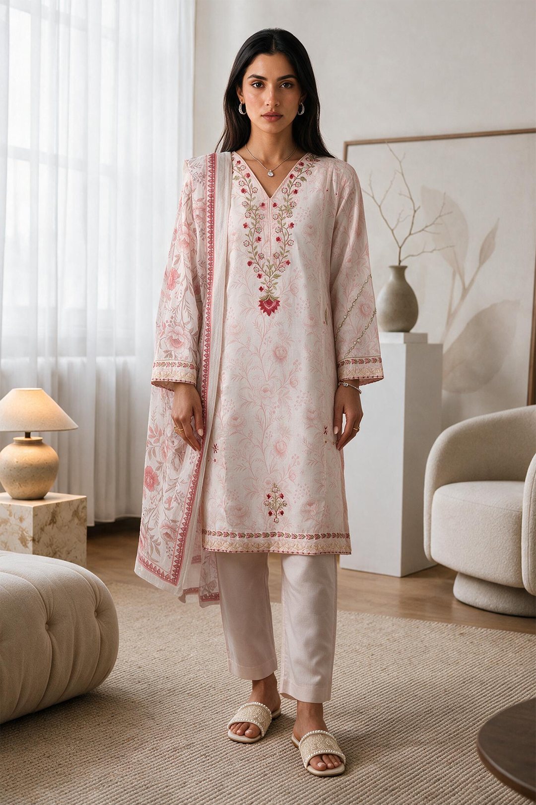 Embroidered Kurta Dupatta Trouser - 3008