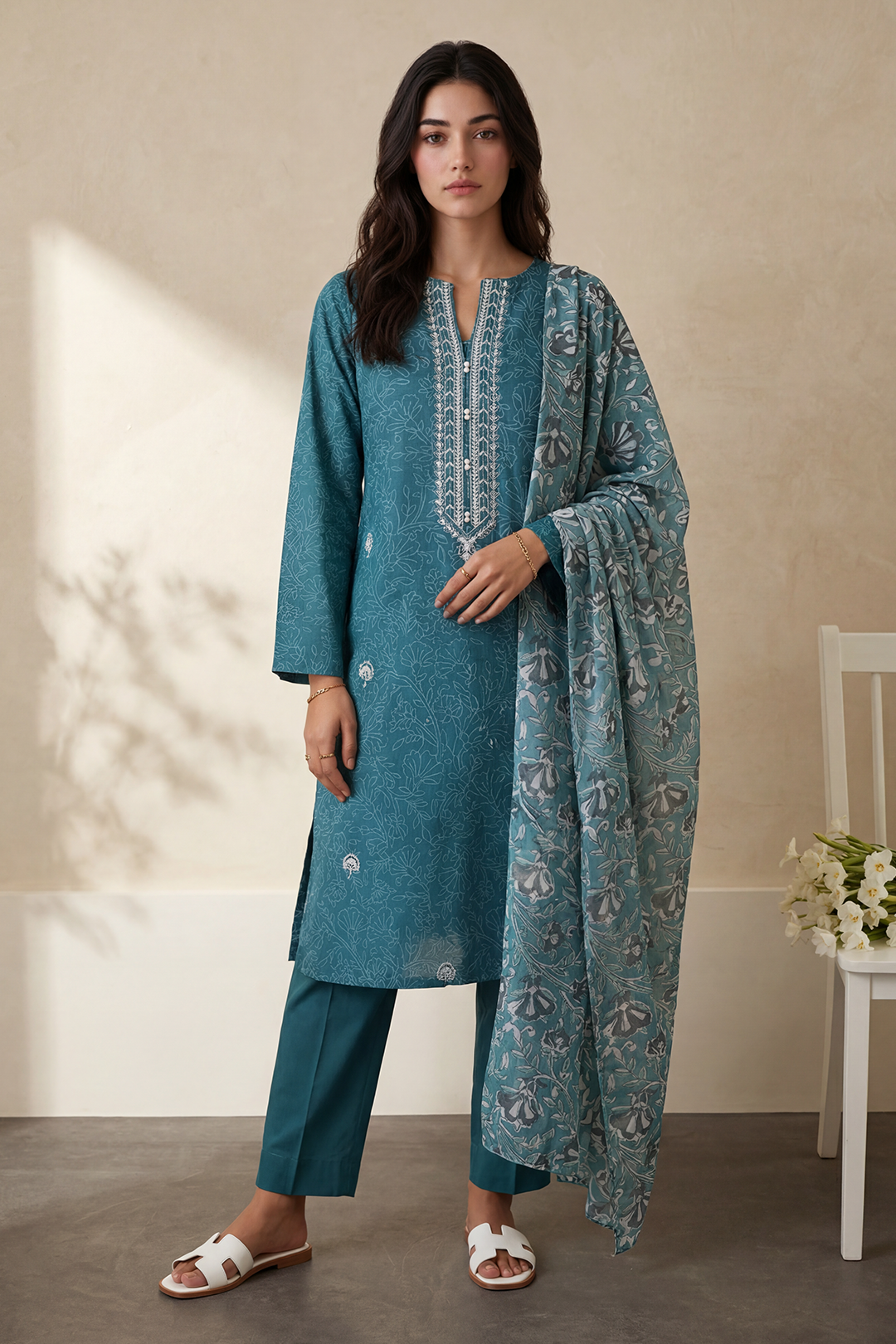 Embroidered Kurta Dupatta Trouser - 3202