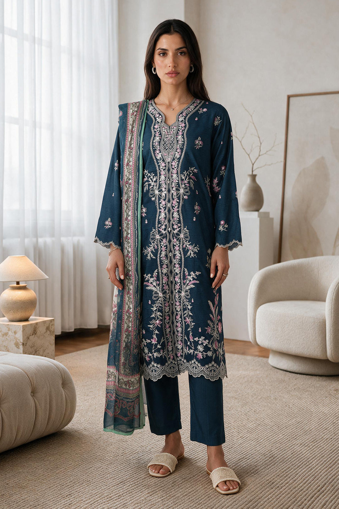 Embroidered Kurta Dupatta Trouser - 3215