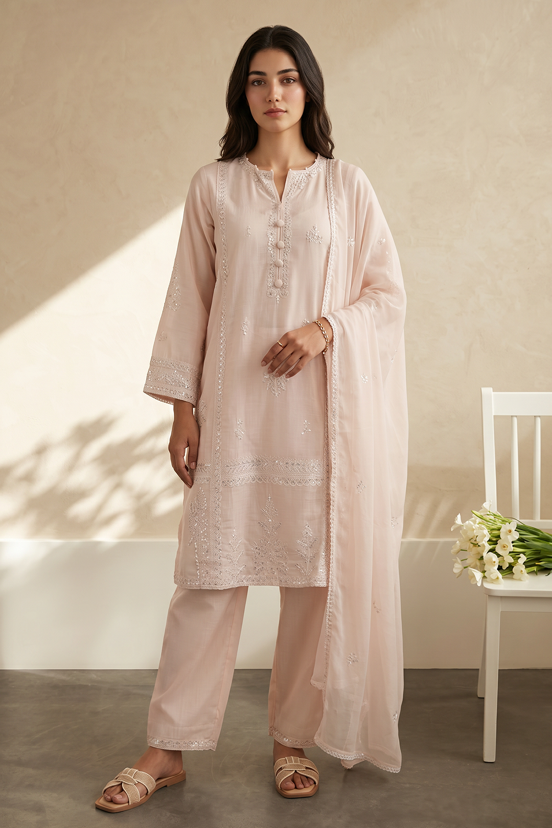 Embroidered Kurta Dupatta Trouser - 3223