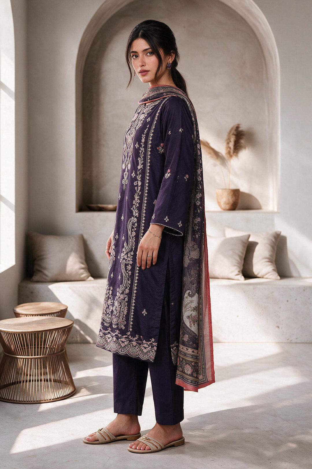 Embroidered Kurta Dupatta Trouser - 3254