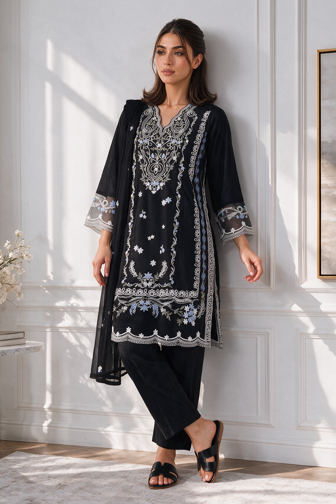 Embroidered Kurta Dupatta Trouser - 3276