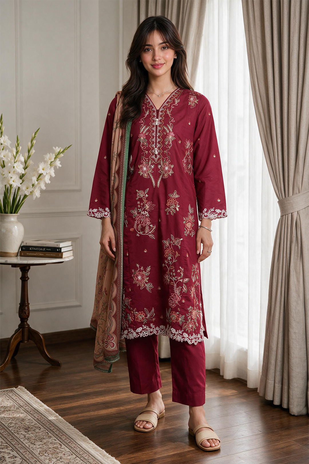 Embroidered Kurta Dupatta Trouser - 3278