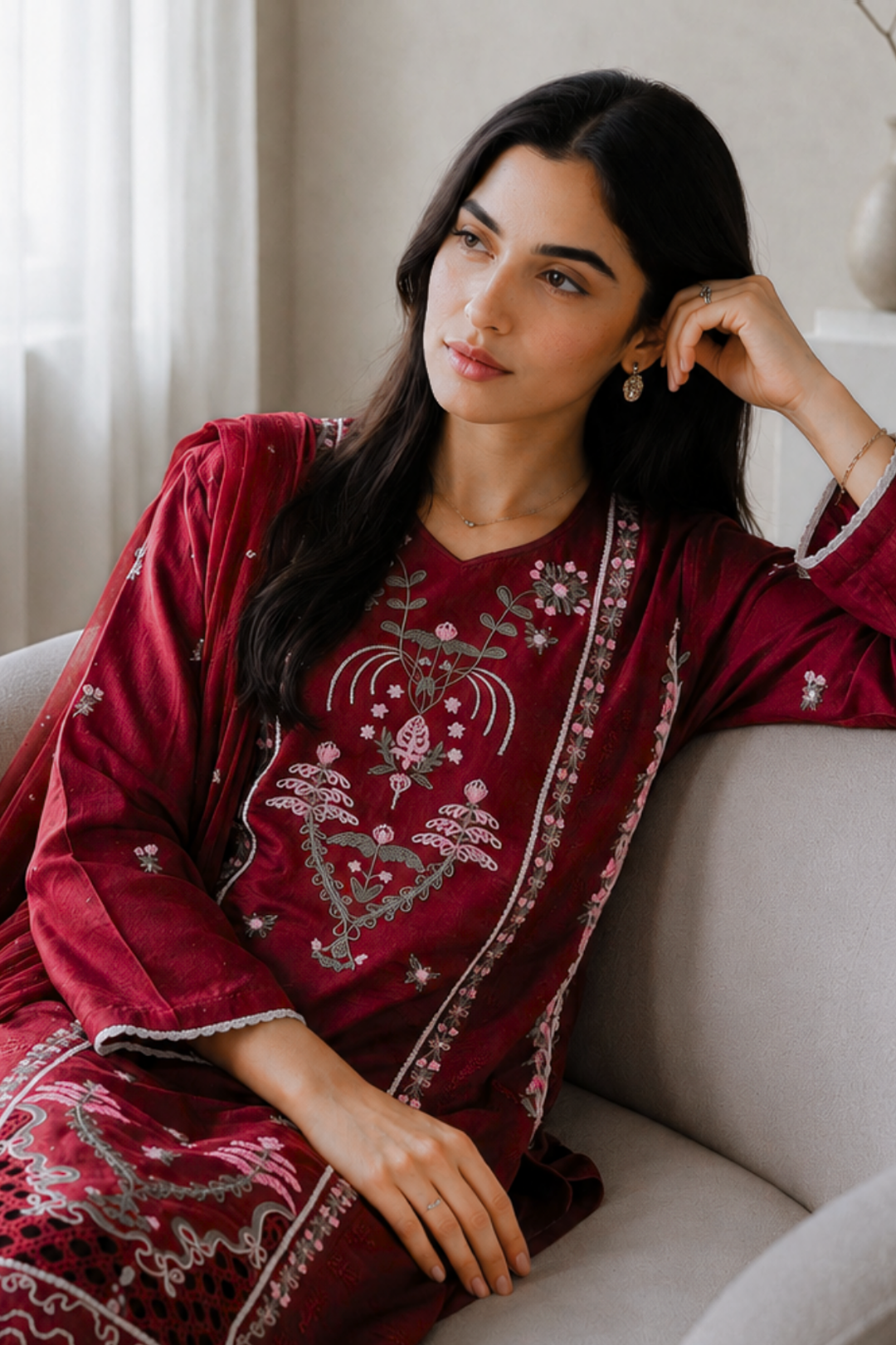 Embroidered Kurta Dupatta Trouser - 3284