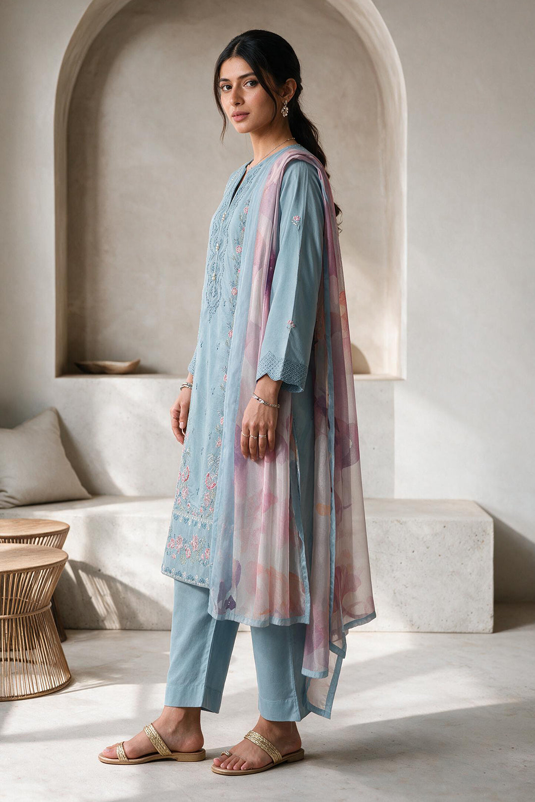 Embroidered Kurta Dupatta Trouser - 3286