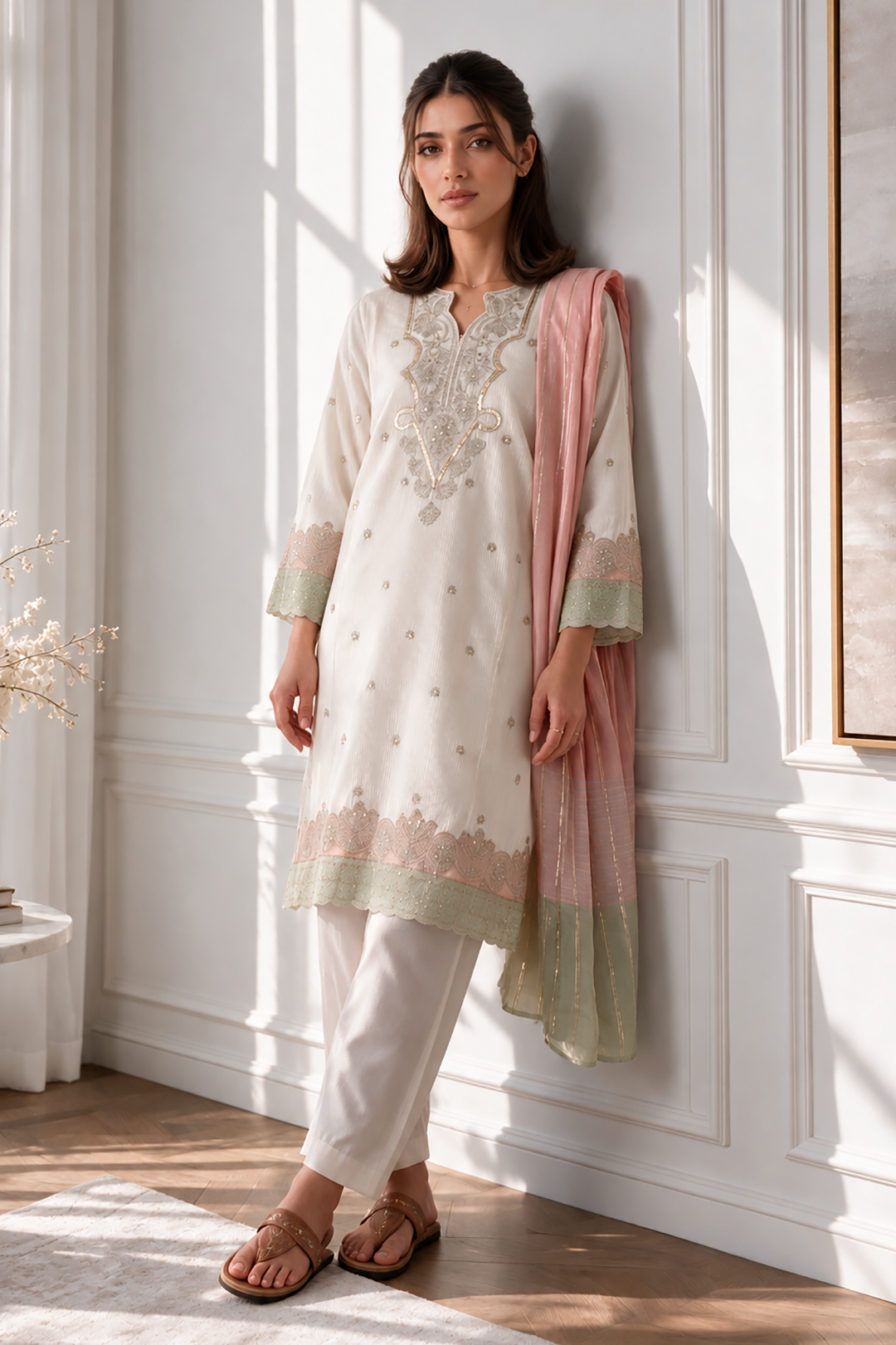 Embroidered Kurta Dupatta Trouser - 3314