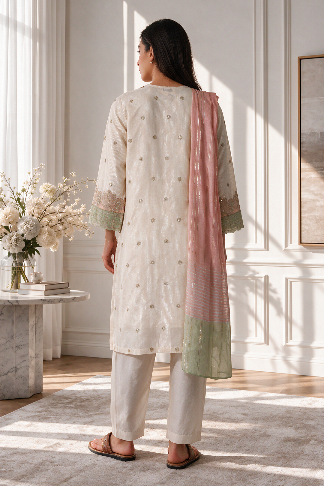 Embroidered Kurta Dupatta Trouser - 3314