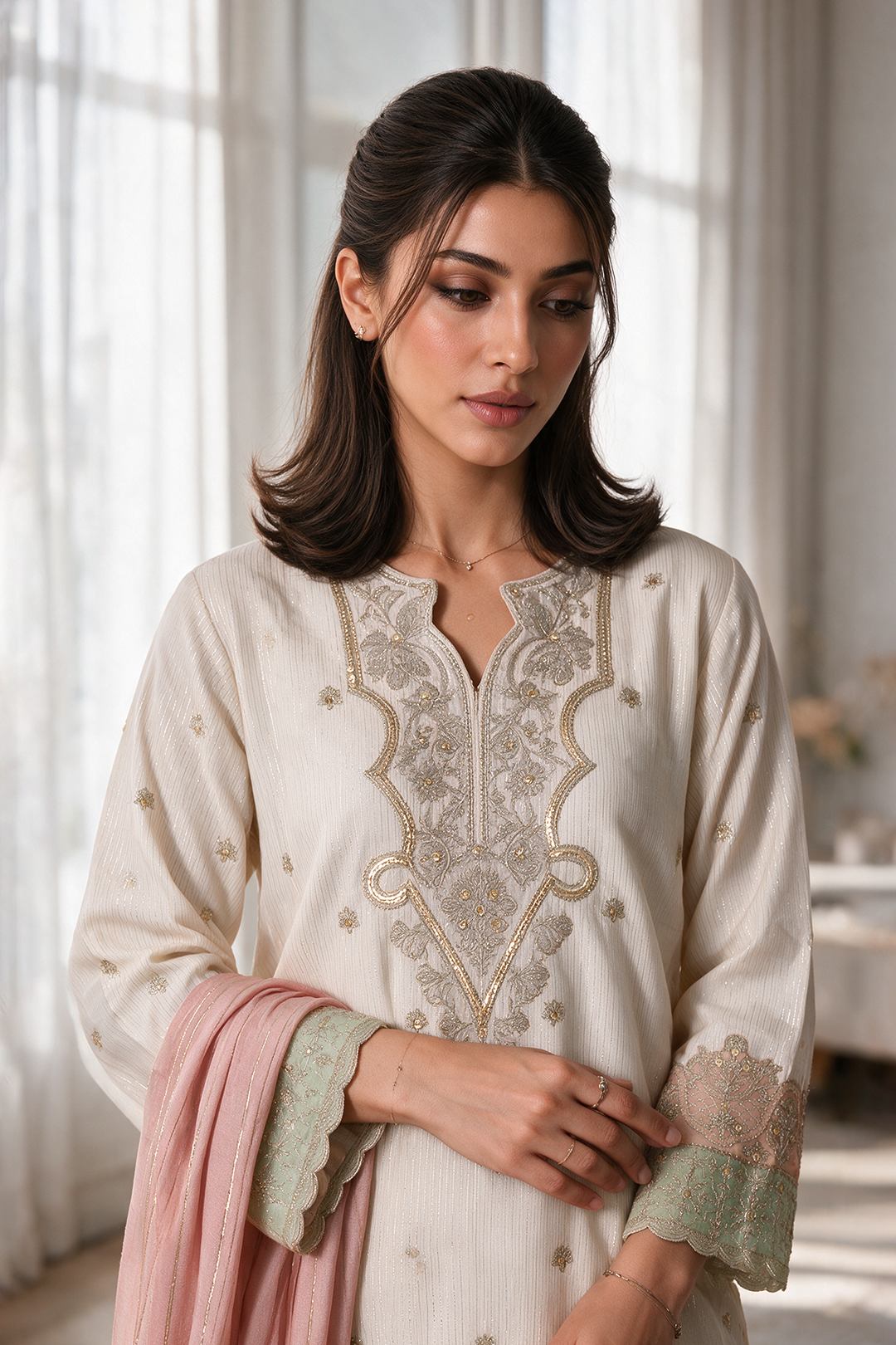 Embroidered Kurta Dupatta Trouser - 3314