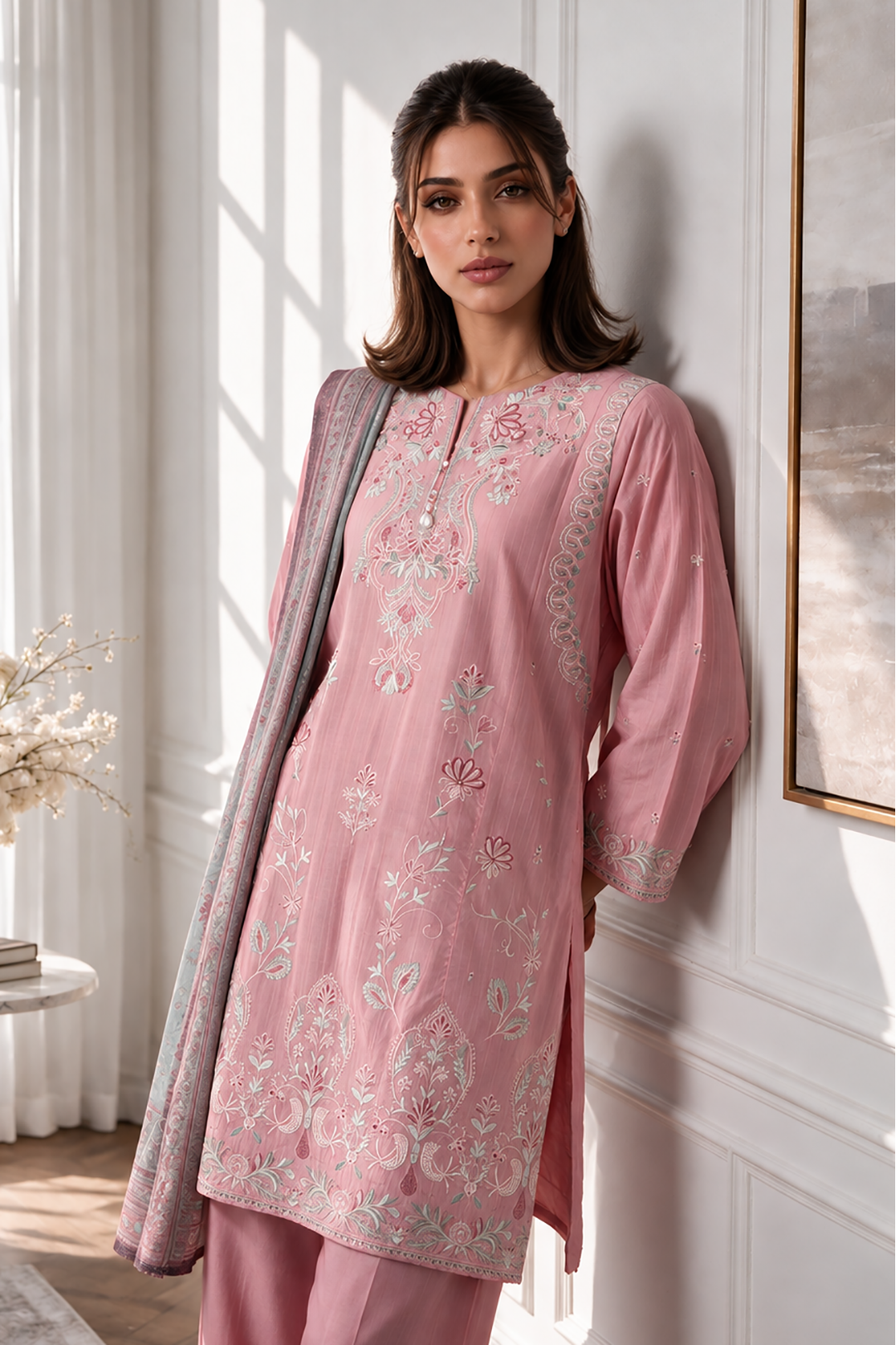 Embroidered Kurta Dupatta Trouser - 3341