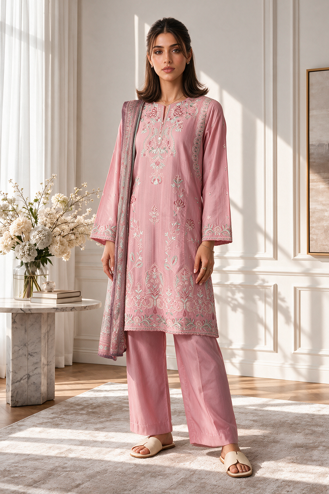 Embroidered Kurta Dupatta Trouser - 3341