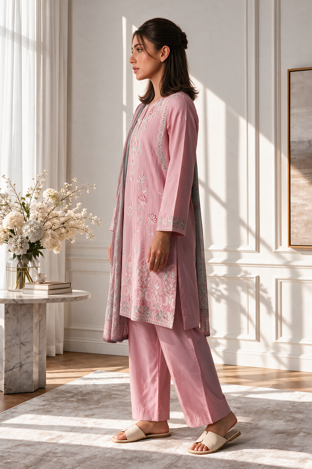 Embroidered Kurta Dupatta Trouser - 3341